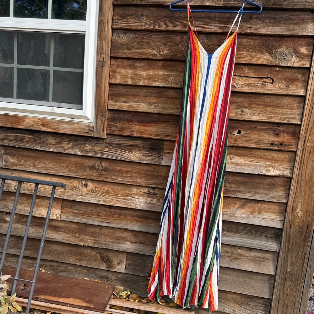 Olivaceous Rainbow Striped Maxi Dress